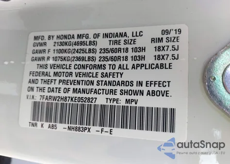 2019 Honda Cr-V Ex-L из США, поврежденный, VIN 7FARW2H87KE052827